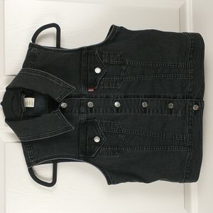 Levi's Black Trucker Stretch Denim Jean Vest Jacket Womens Button Large